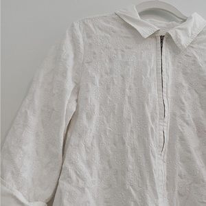 Vintage Zip-Up Textured Blouse